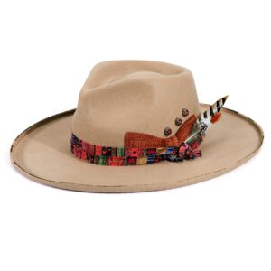 FEMSÉE Fedora Hats for Women Vintage Wide Brim Hat Western 100% Australian Wool Pencil Brim Felt Panama Hat