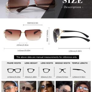 kimorn Rectangle Sunglasses for Women Men Stylish Rimless Frameless Trendy Retro Sun Glasses 90’s Vintage Square Frame K1314 (Gold Frame Gradient Brown & Grey Lens)