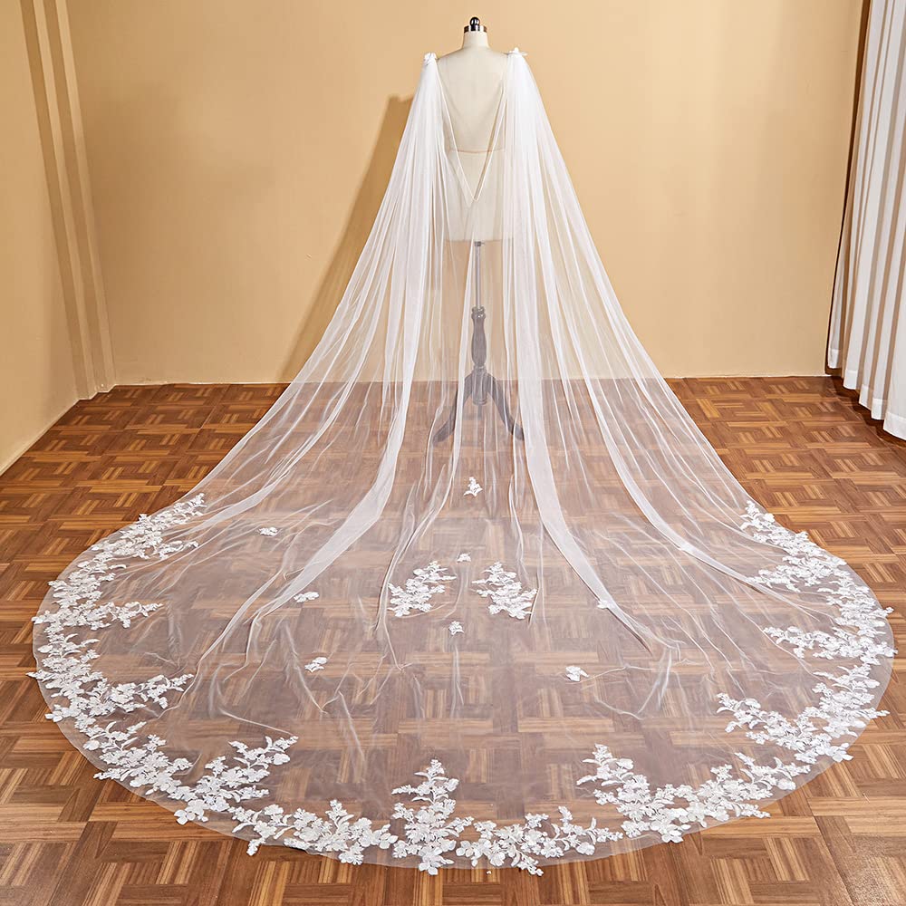 EllieWely 1 T Cathedral Length Floral Lace Wedding Bridal Veil Cape F03 Ivory