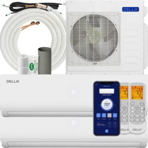 DELLA 36K BTU ODU 2 Dual Zone 24000 24000 BTU 19 SEER2 208-230V Cools Up to 3000 Sq.Ft Wifi Multi Zone Ductless Pre-Charged Mini Split AC & Heat Pump Work with Alexa,16ft Installation Kits Included