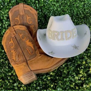 Sylet Bride Rhinestone Cowboy Hat, Bling Cowgirl Hat (White)