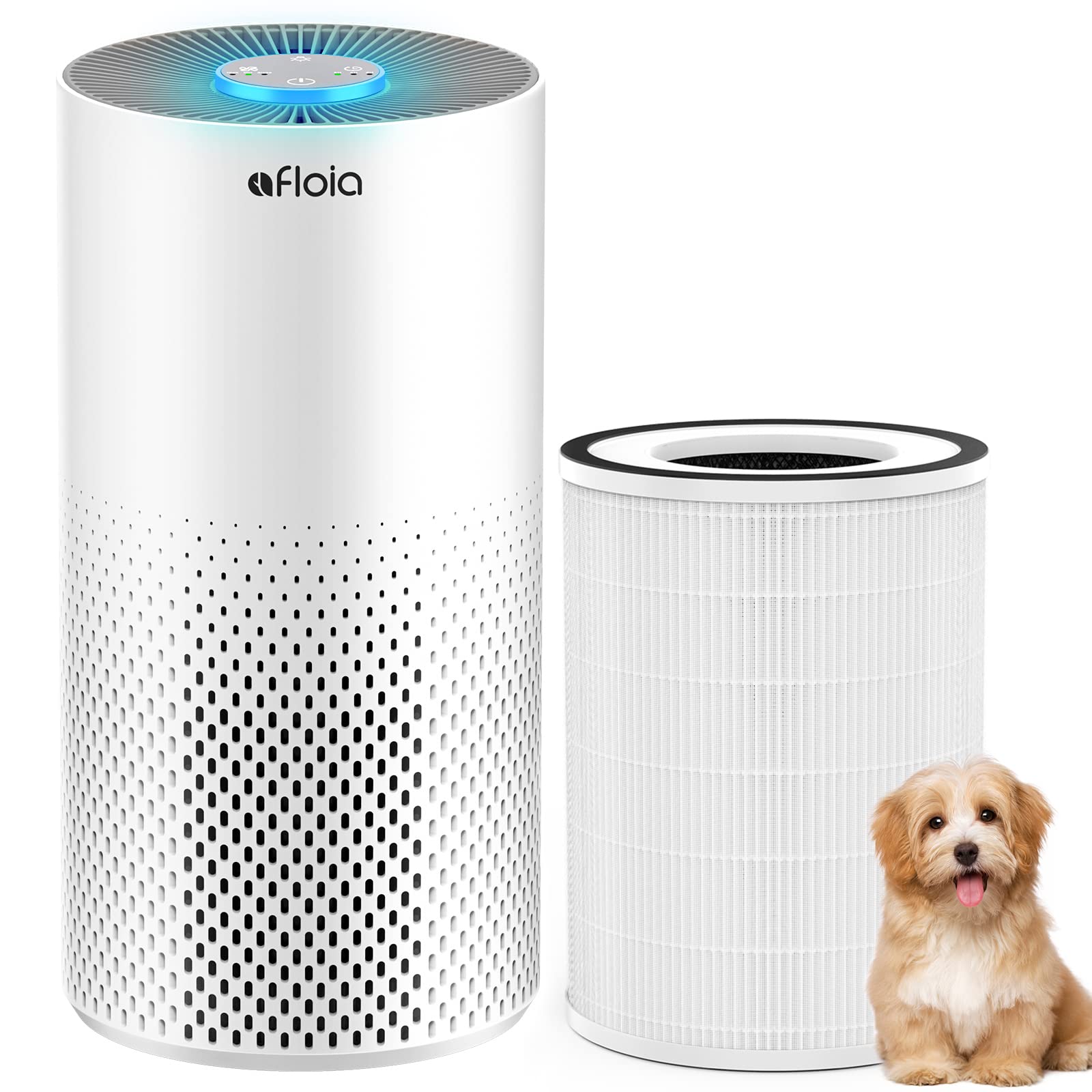 Afloia Air Purifiers for Home Bedroom Large Room Up to 1076 Ft², Kilo White, Afloia Pet Allergy Filter for Kilo, 1 Pack