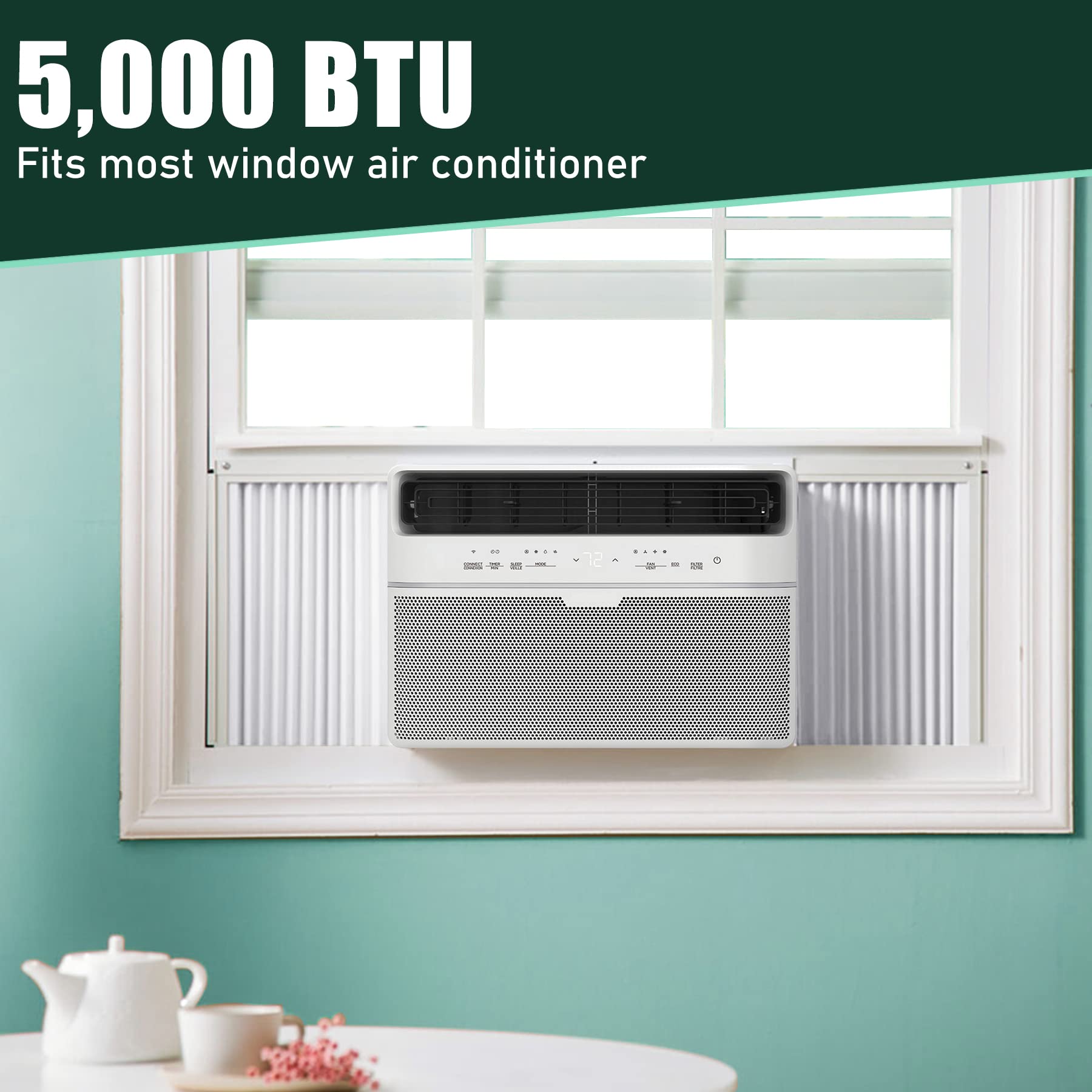 Flehomo Window Air Conditioner Side Panels with Frame, Adjustable Insulation AC Side Panel for 5,000 BTU Window AC Unit, Frame Included