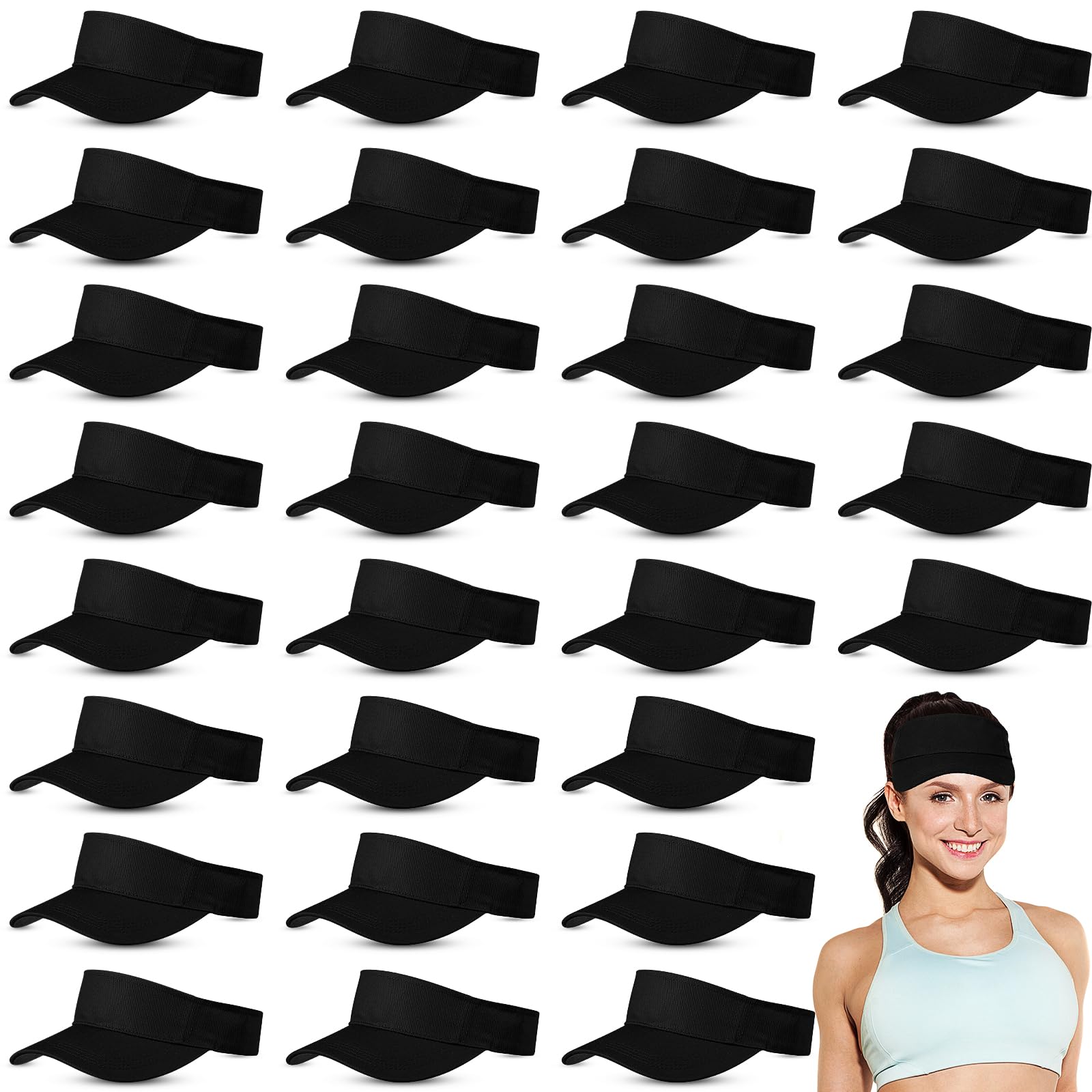 36 Pack Sun Visor Caps Adjustable Sports Athletic Cap UV Protection Sun Visor Hat for Men Women Tennis Running Golf(Black)