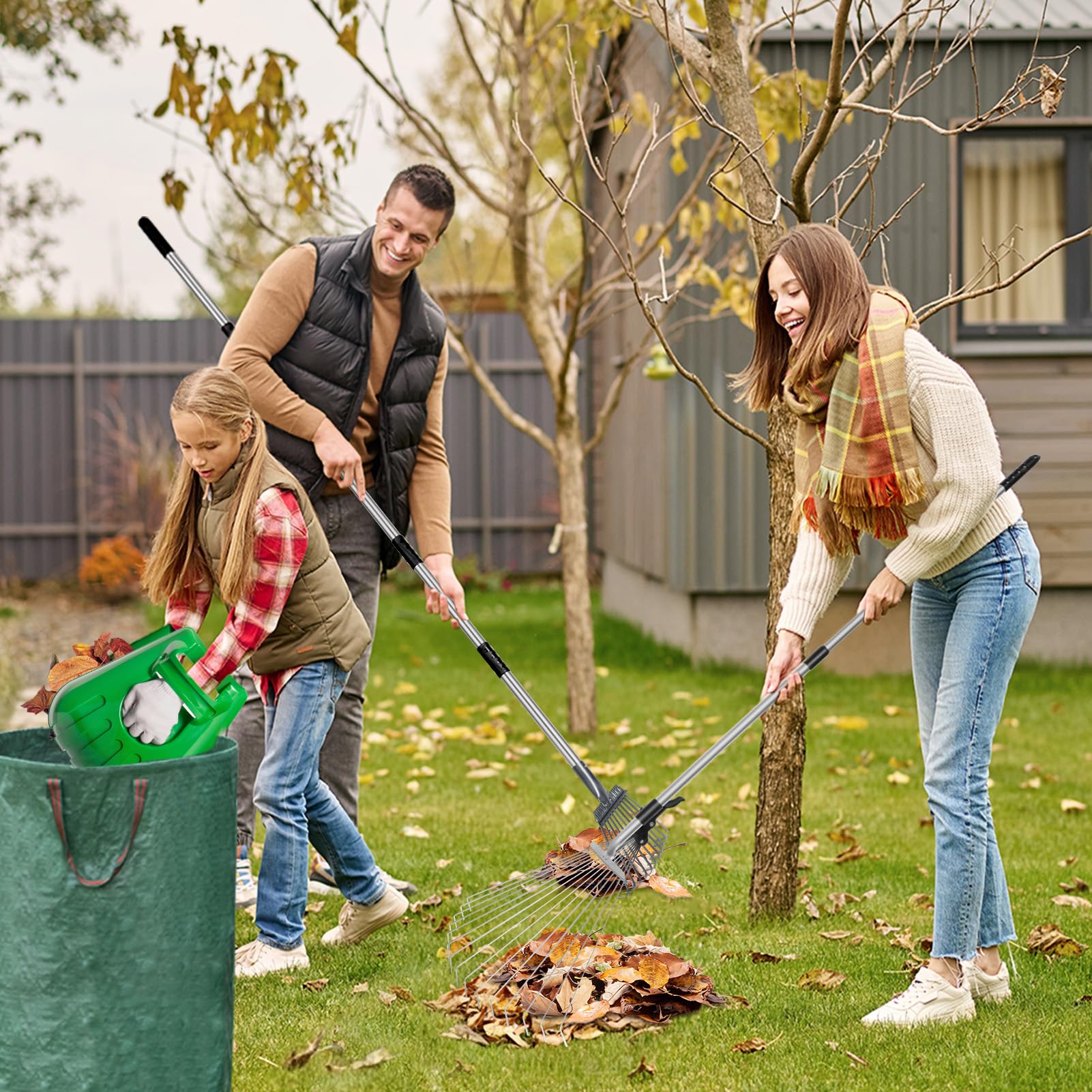 GreatBuddy Adjustable Leaf Rake, 7"-23" Expandable Width, Perfect for Shrub, Flower Bed, Lawn, Yard, Garden Cleaning, Lightweight Aluminum Retractable Handle for Easy Use