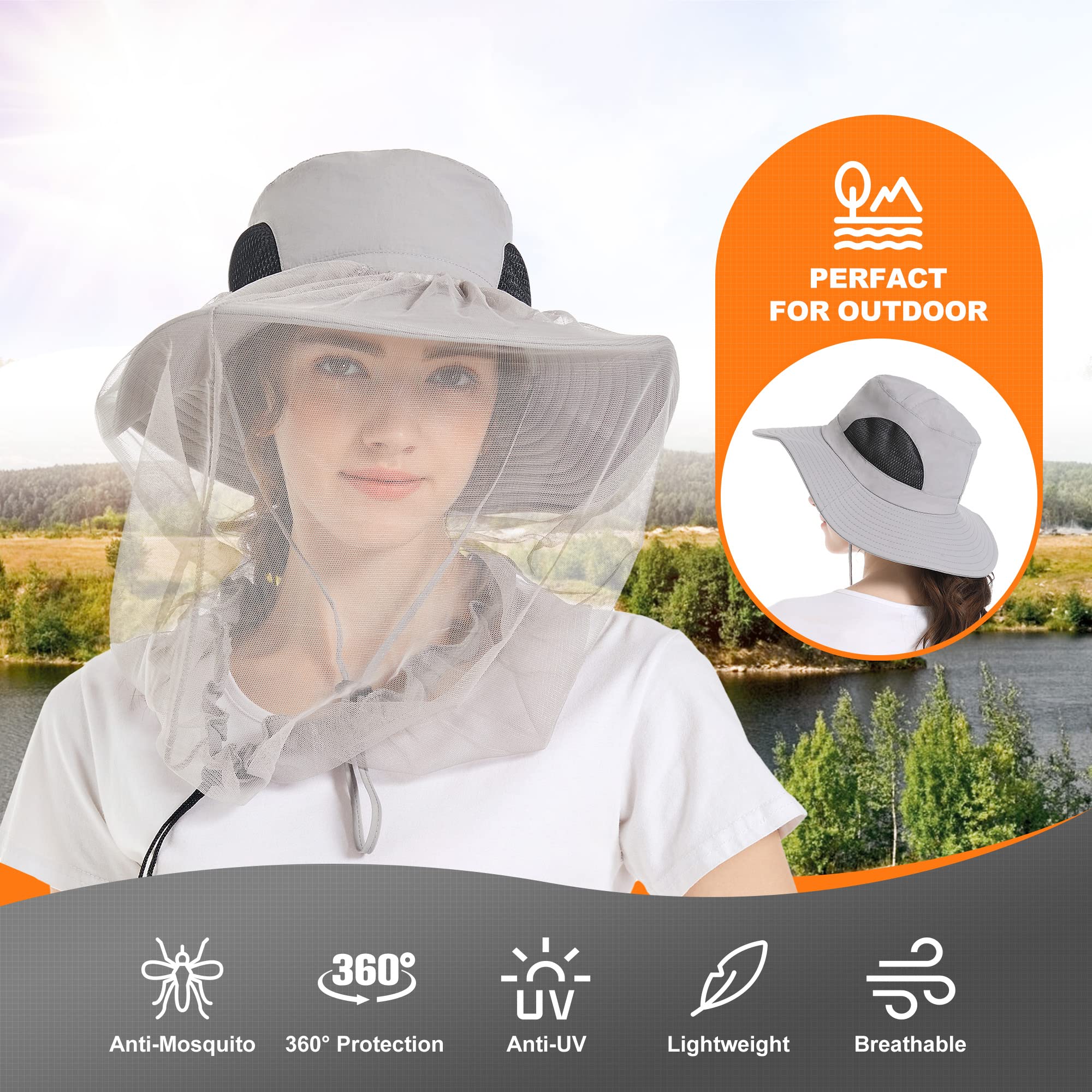 Mosquito Net Hat - Safari Sun Visor Hat with Removable Bug Net for Outdoor Men and Women