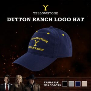 Yellowstone Dad Hat, Dutton Ranch Cotton Adjustable Baseball Cap with Curved Brim, Navy, One Size