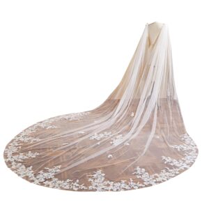 elliewely 1 t cathedral length floral lace wedding bridal veil cape f03 ivory