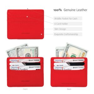 grande 3633 Genuine Leather Card Holder For Women and Men Super Slim Minimalist Small Snap Wallet (Red)