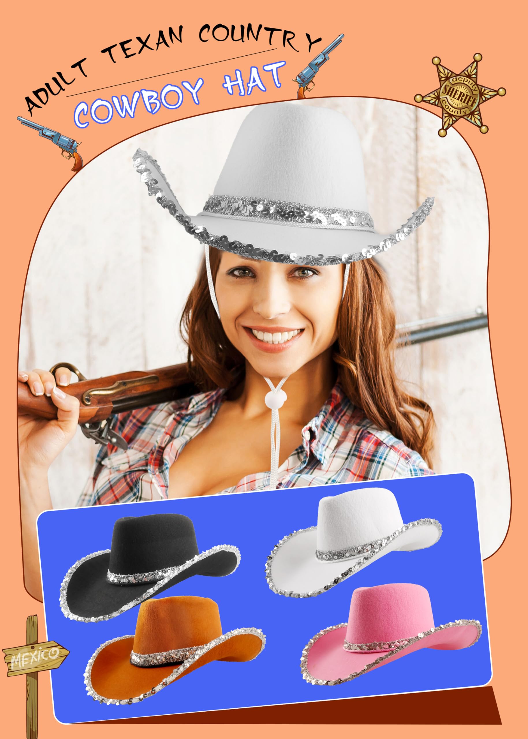 SGBETTER 4 Pack Adult Texan Cowboy Hat Country Western Cowgirl Hat Cowboy Hat for Women Cowboy Themd Party Dress up