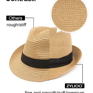 Zylioo Small Straw Fedora Hats,Short Brim Panama Hats for Petite Heads,Little Beach Sun Trilby Hat