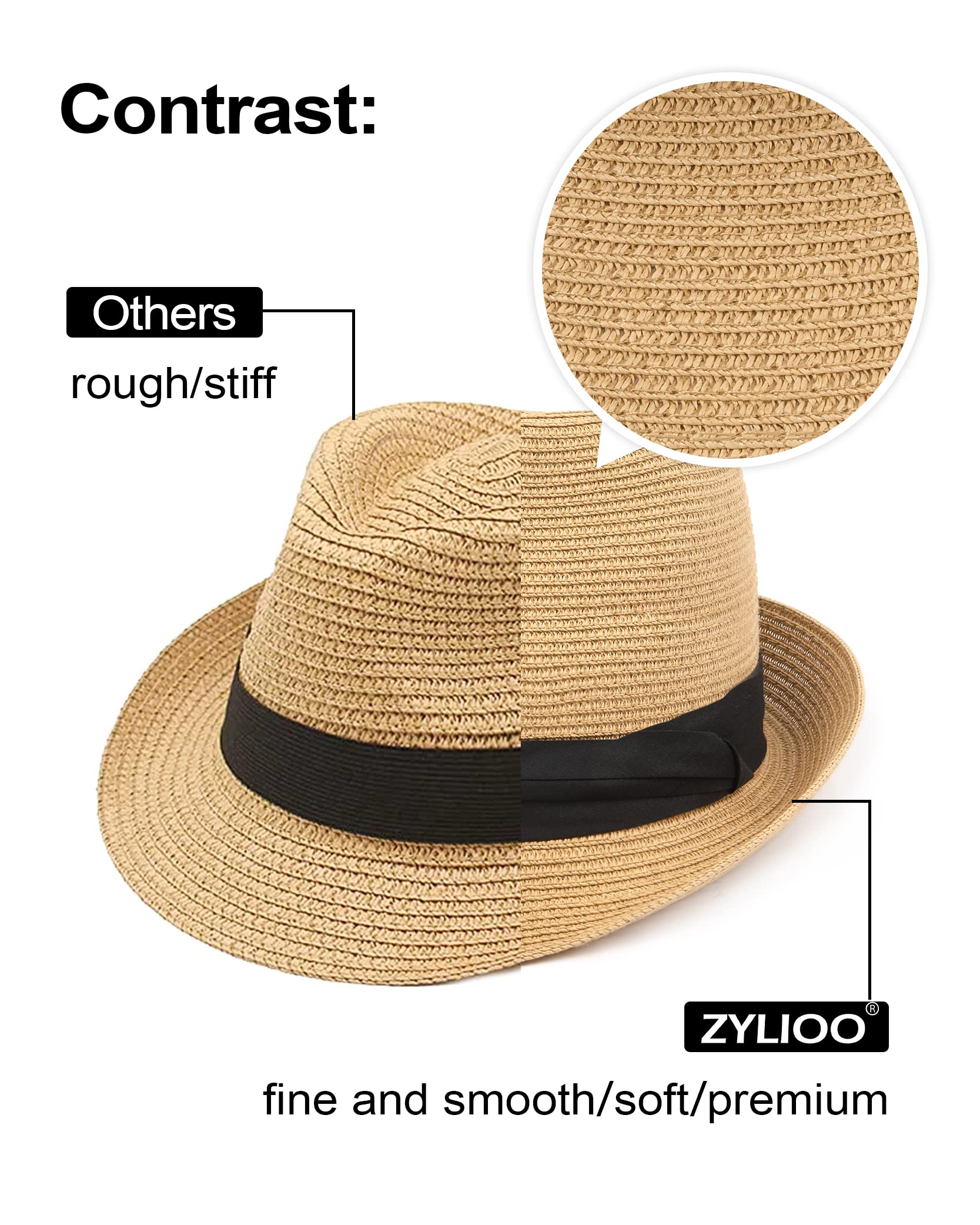 Zylioo Small Straw Fedora Hats,Short Brim Panama Hats for Petite Heads,Little Beach Sun Trilby Hat