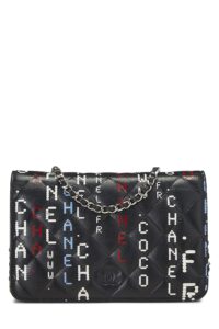 chanel, pre-loved black & multicolor lambskin data center wallet on chain (woc), black