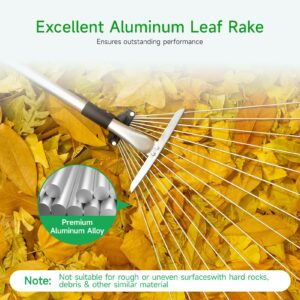 GreatBuddy Adjustable Leaf Rake, 7"-23" Expandable Width, Perfect for Shrub, Flower Bed, Lawn, Yard, Garden Cleaning, Lightweight Aluminum Retractable Handle for Easy Use