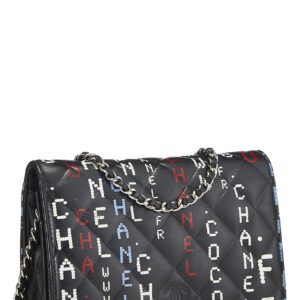 Chanel, Pre-Loved Black & Multicolor Lambskin Data Center Wallet on Chain (WOC), Black