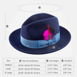 Classic Fedora Hat for Men & Women Wide Brim Fedora Hats Adjustable Felt Panama Hat Wool Fedora Hat with Band