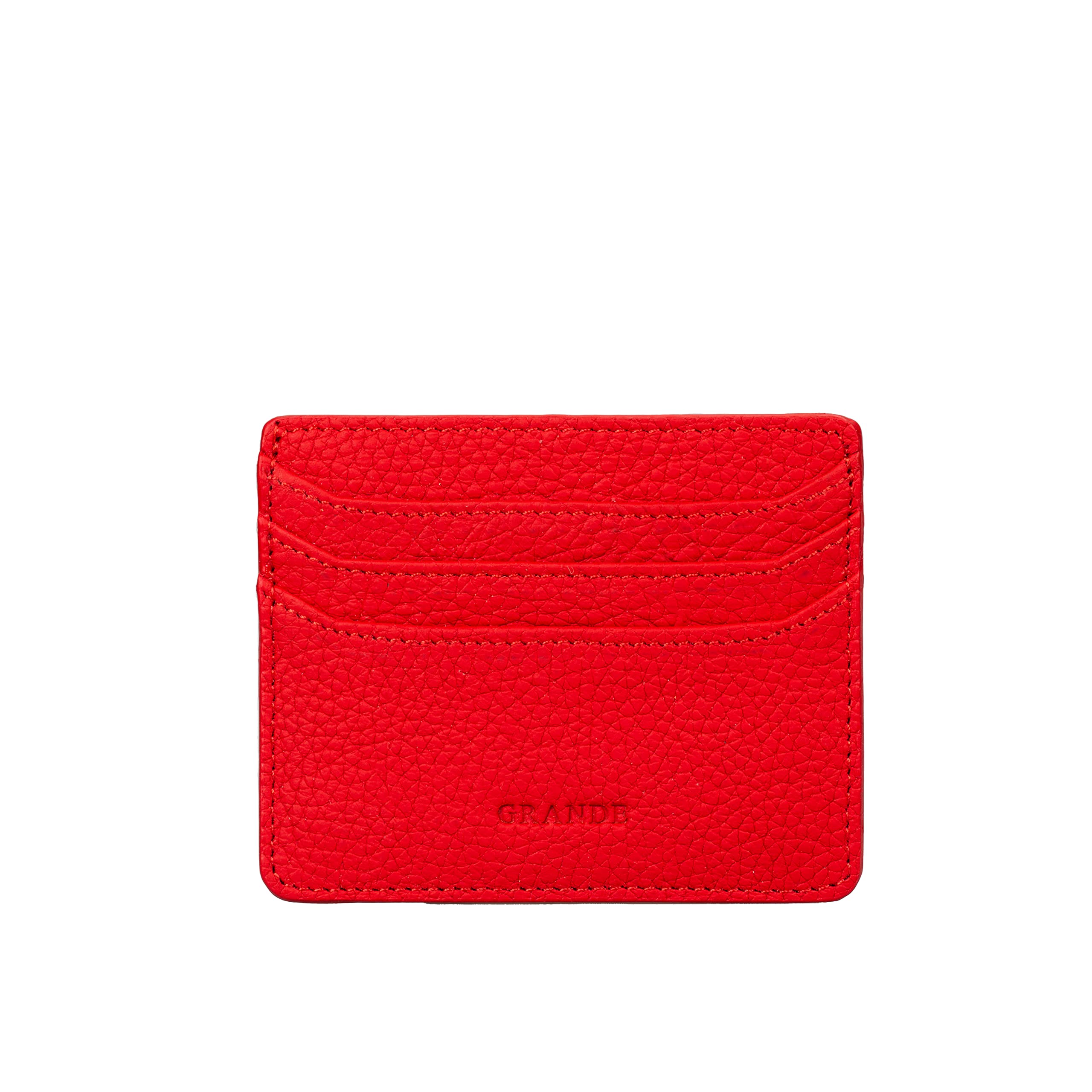 grande 3633 Genuine Leather Card Holder For Women and Men Super Slim Minimalist Small Snap Wallet (Red)