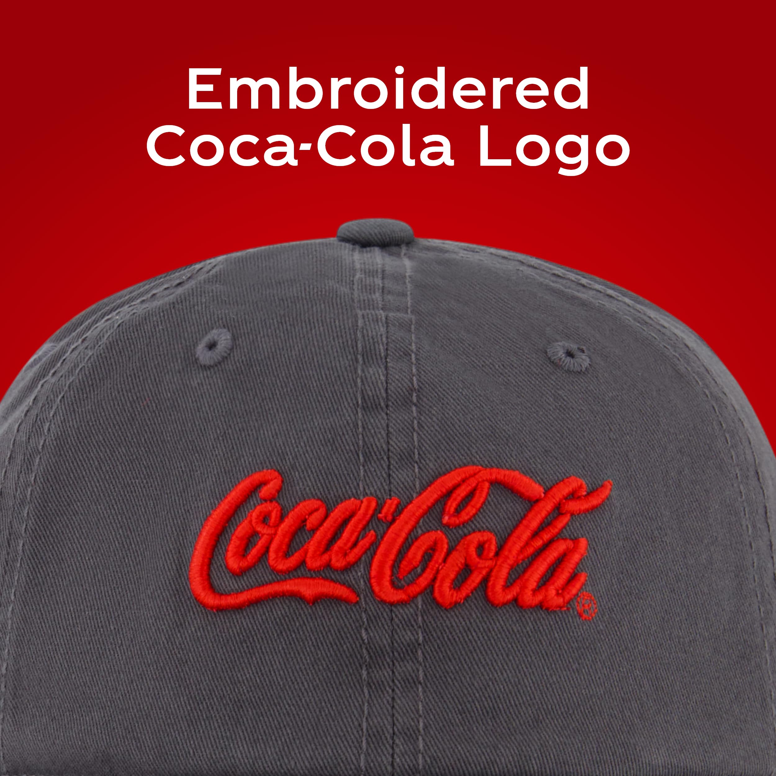 Coca Cola Dad Hat, Logo Cotton Adjustable Baseball Cap with Curved Brim and Bottle Opener, Grey, One Size