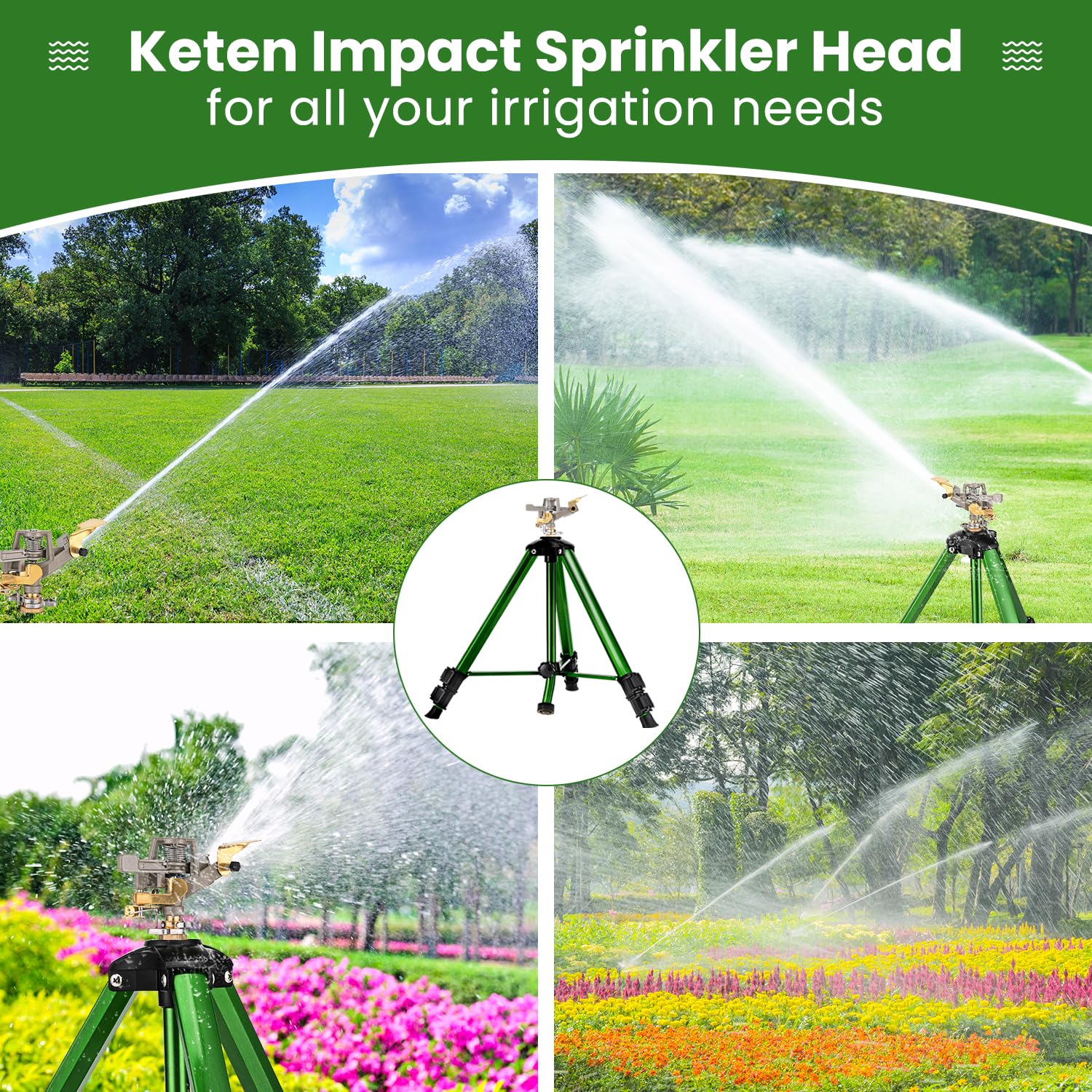 Keten Impact Sprinkler on Tripod Base, Tripod Sprinkler with 300 Degree Large Area Coverage, Extra Tall Heavy Duty Water Sprinkler for Lawn/Yard/Garden