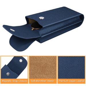 Fintie Double Glasses Case with Carabiner Hook, Portable Vegan Leather Eyeglass Case Anti-scratch Sunglasses Pouch, Navy