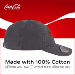 Coca Cola Dad Hat, Logo Cotton Adjustable Baseball Cap with Curved Brim and Bottle Opener, Grey, One Size