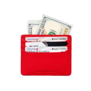 grande 3633 Genuine Leather Card Holder For Women and Men Super Slim Minimalist Small Snap Wallet (Red)