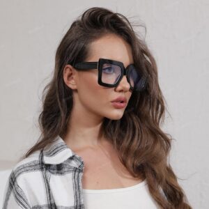 Breaksun Oversized Blue Light Glasses for Women Fashion Thick Square Computer Eyewear Non-Prescription Black Glasses (Black)