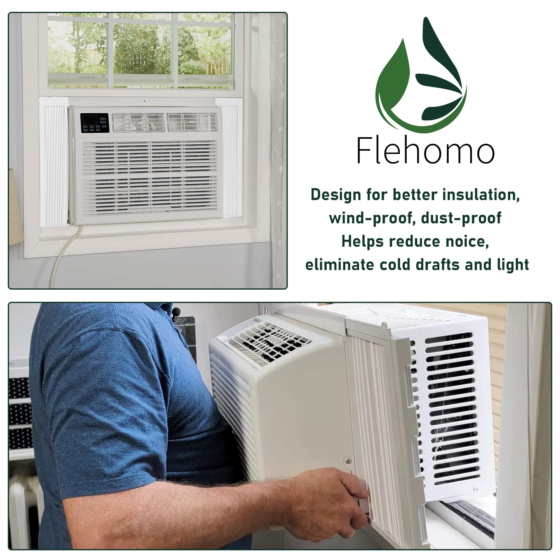 Flehomo Window Air Conditioner Side Panels with Frame, Adjustable Insulation AC Side Panel for 5,000 BTU Window AC Unit, Frame Included