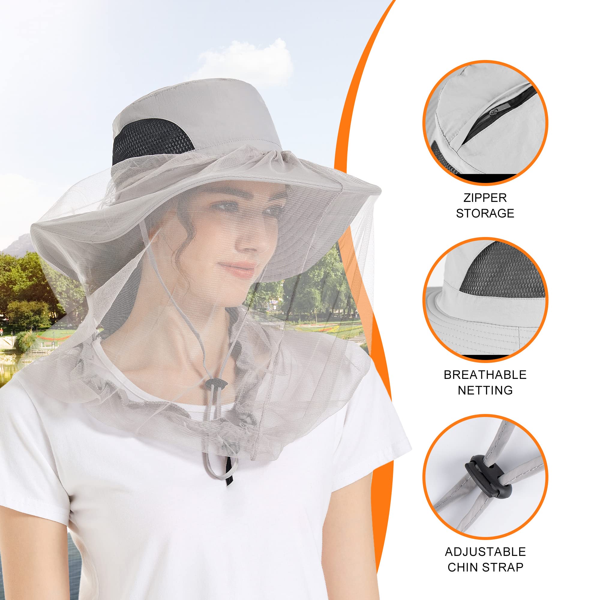 Mosquito Net Hat - Safari Sun Visor Hat with Removable Bug Net for Outdoor Men and Women