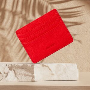 grande 3633 Genuine Leather Card Holder For Women and Men Super Slim Minimalist Small Snap Wallet (Red)