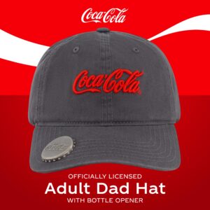 Coca Cola Dad Hat, Logo Cotton Adjustable Baseball Cap with Curved Brim and Bottle Opener, Grey, One Size