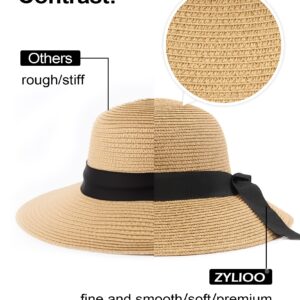 Zylioo Adjustable Little Straw Hats,Wide Brim Sun Hats for Big Heads,Floppy Beach Travel Hats with Bow