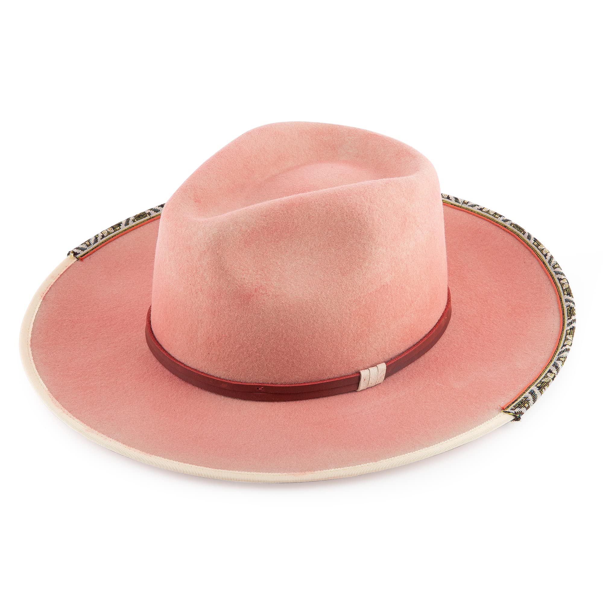 FEMSÉE Fedora Hats for Women 100% Wool Wide Brim Tie-Dyed Felt Hat for Women (Pink)