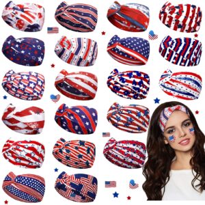 Unittype 20 Pcs Headband for Women Twisted Hair Band Bandanas Stretchy Athletic Headband Knot Unisex Wide Head Wraps for Women Yoga Running Exercise(US Flag)