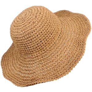 women crochet floppy straw hat soft beach sun hat travel large lady bucket hat summer foldable medium khaki