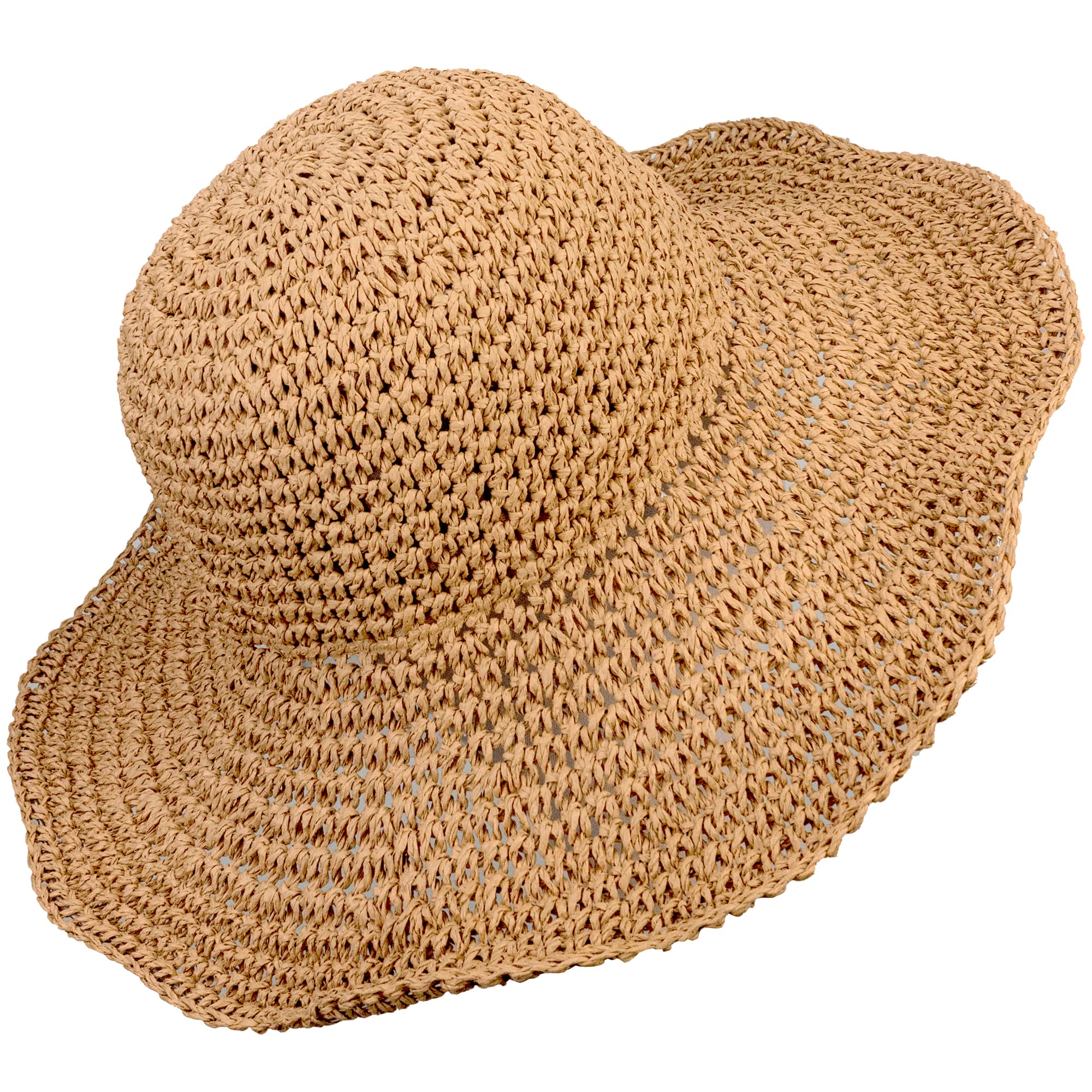 Women Crochet Floppy Straw Hat Soft Beach Sun Hat Travel Large Lady Bucket Hat Summer Foldable Medium Khaki