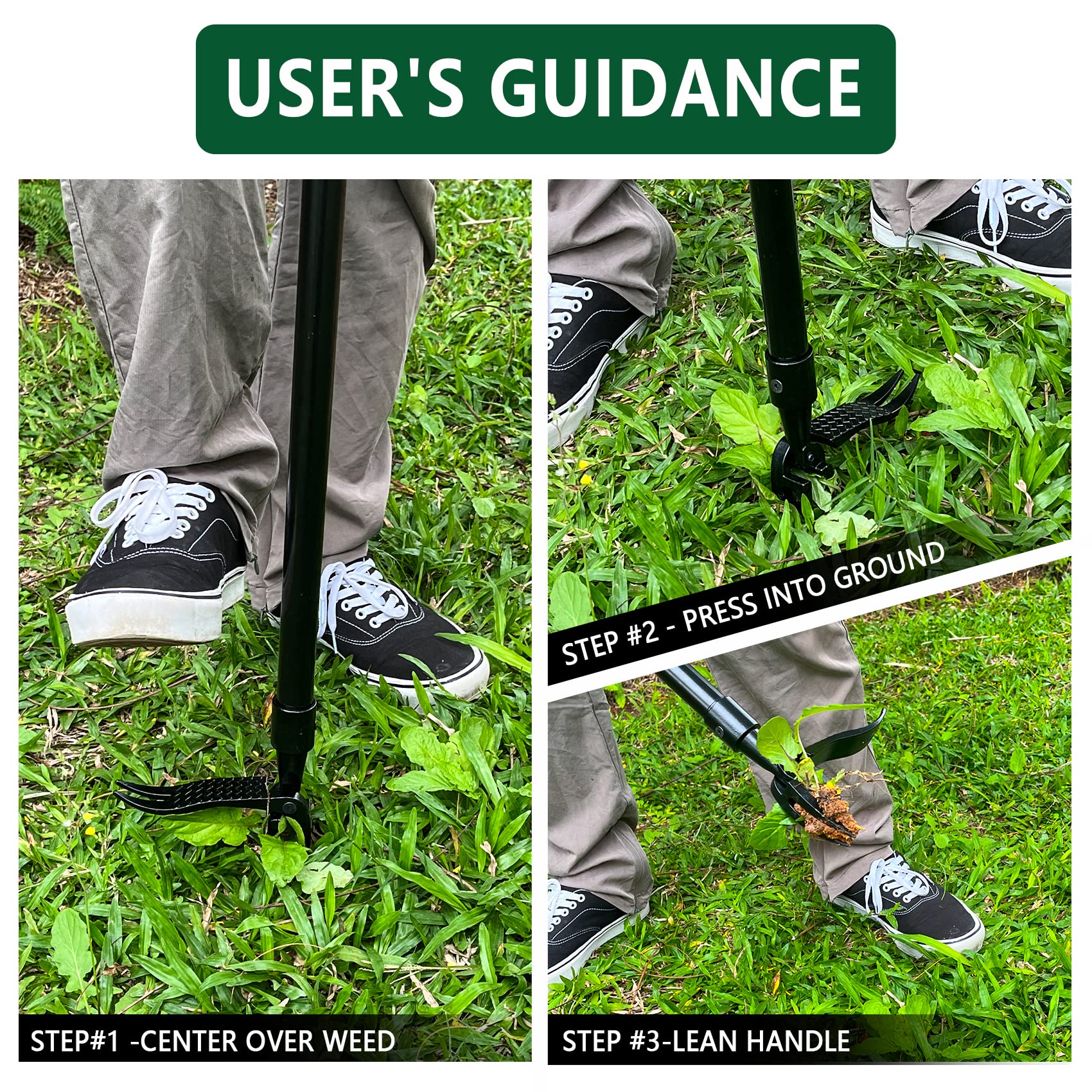 OOir onOO High Hardness Weed Pulling Tool - Manual Stand Up Weed Puller with 48" Metal Handle & 4-Claw Steel Head Design - Easily Remove Weeds Without Bending or Kneeling