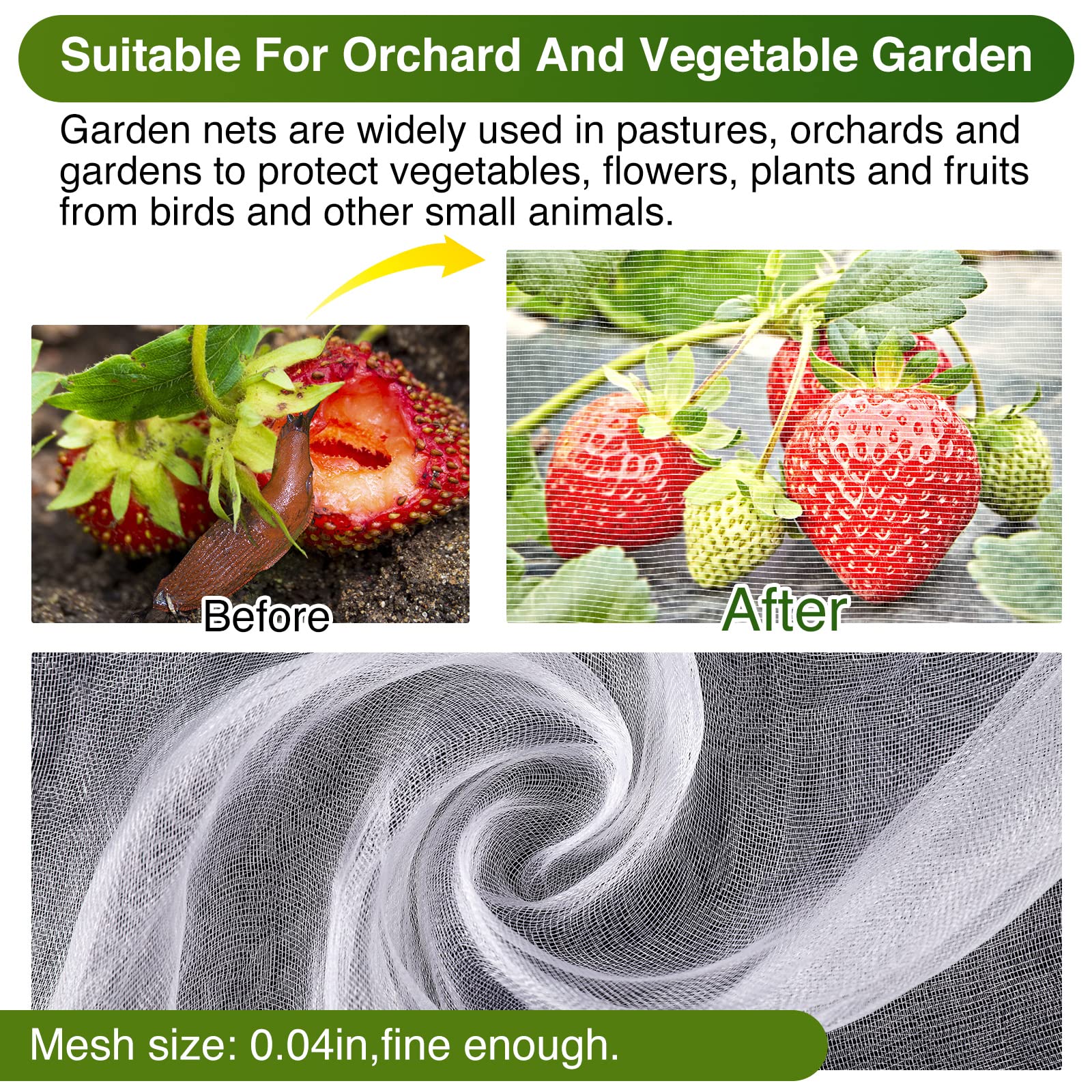 10 * 50FT Garden Mesh Netting Barrier, Ultra Fine Plant Netting for Garden Protection, Garden Net Fruit Tree Netting for Vegetable Blueberry Bushes Plant Row Cover Screen Protection