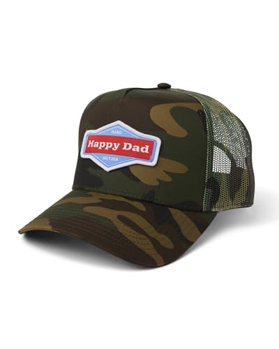 Happy Dad Trucker Hat, Camo, Trendy Mens Hats with Breathable Mesh Back, Adjustable Snap Closure, Birthday Gifts for Men and Women, Snapback Cap