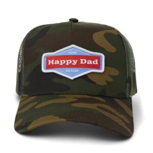 Happy Dad Trucker Hat, Camo, Trendy Mens Hats with Breathable Mesh Back, Adjustable Snap Closure, Birthday Gifts for Men and Women, Snapback Cap