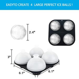 Whiskey Ice Ball Mold, HONYAO Ice Ball Maker Mold 100% Silicone Round Sphere Ice Cube Tray with Clear Individual Lid, 2.4in Large Spherical Ice Ball Molds for Cocktails Bourbon Rum - 4 Iceballs