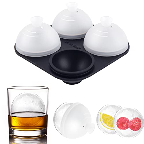 Whiskey Ice Ball Mold, HONYAO Ice Ball Maker Mold 100% Silicone Round Sphere Ice Cube Tray with Clear Individual Lid, 2.4in Large Spherical Ice Ball Molds for Cocktails Bourbon Rum - 4 Iceballs