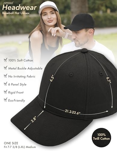 Artexia Baseball Cap 100% Cotton Hats for Men Hats for Women Cooling Performance Womens Baseball Caps Black Baseball (Black)