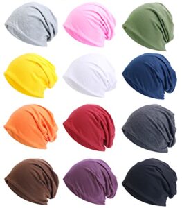 tergy 12 pieces unisex beanie hats for men women slouchy beanie hip-hop caps lighweight soft skull caps for chemo sleep (polyester, multicolor)