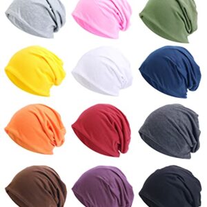 Tergy 12 Pieces Unisex Beanie Hats for Men Women Slouchy Beanie Hip-Hop Caps Lighweight Soft Skull Caps for Chemo Sleep (Polyester, Multicolor)