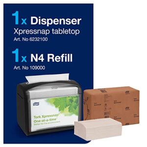 Tork Xpressnap Tabletop Napkin System Starter Pack Black N4, Dispenser and 1 x 500 One-at-a-Time Dispensing Napkins, 80062301