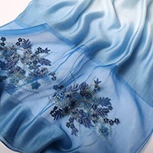 WINCESS.YU Silk Scarf for Women Lightweight Shawls and Wraps for Weddings Fashion Pashmina Shawl Embroidered Scarves (Blue)