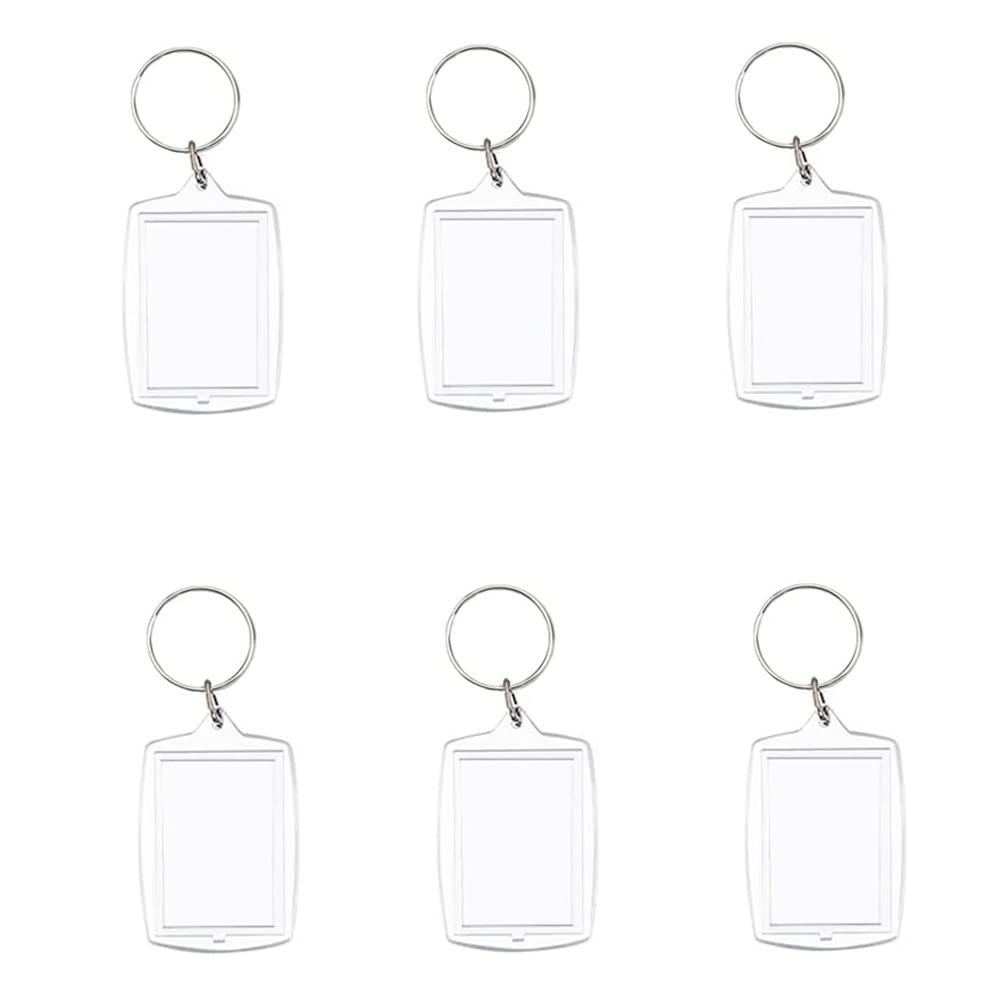 Medsuo 6pcs Double Sided Blank Picture Keychain Personalised Photo Key Fob Holder with Split Ring for Insert 4.6cm x 3.2cm Photo