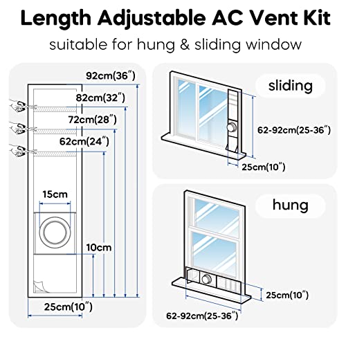 Loviga Portable AC Window Seal Kit Vent Kit, 100% Sealing Waterproof Universal Window Seal for Portable Air Conditioner, No Need for Drilling-25x62~92cm