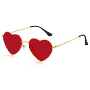 kursan polarized heart sunglasses for women metal frame fashion lovely style sun glasses uv400 protection (gold/red)